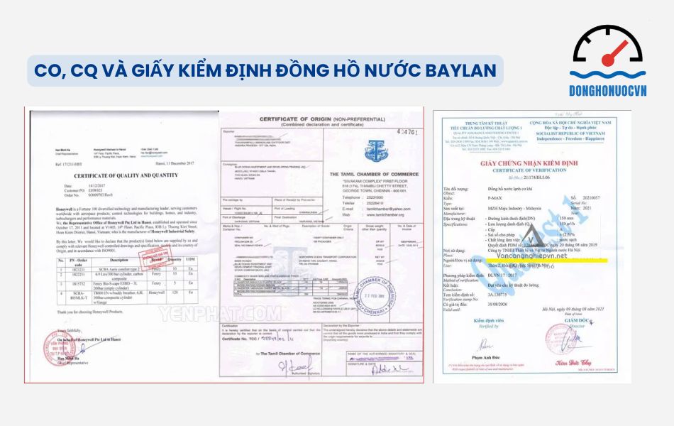 Co/Cq và giấy kiểm định đồng hồ nước Baylan