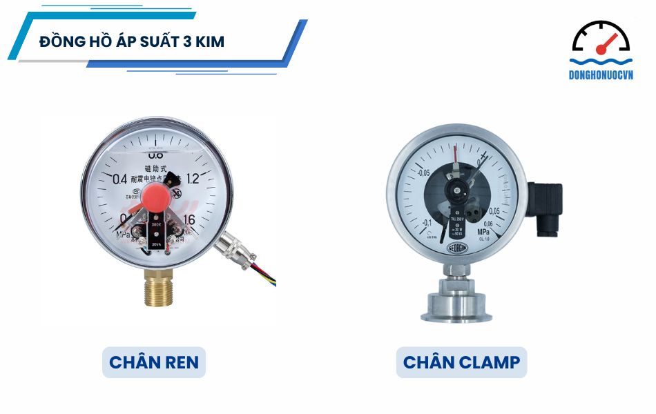 Các loại đồng hồ áp suất 3 kim theo kiểu kết nối