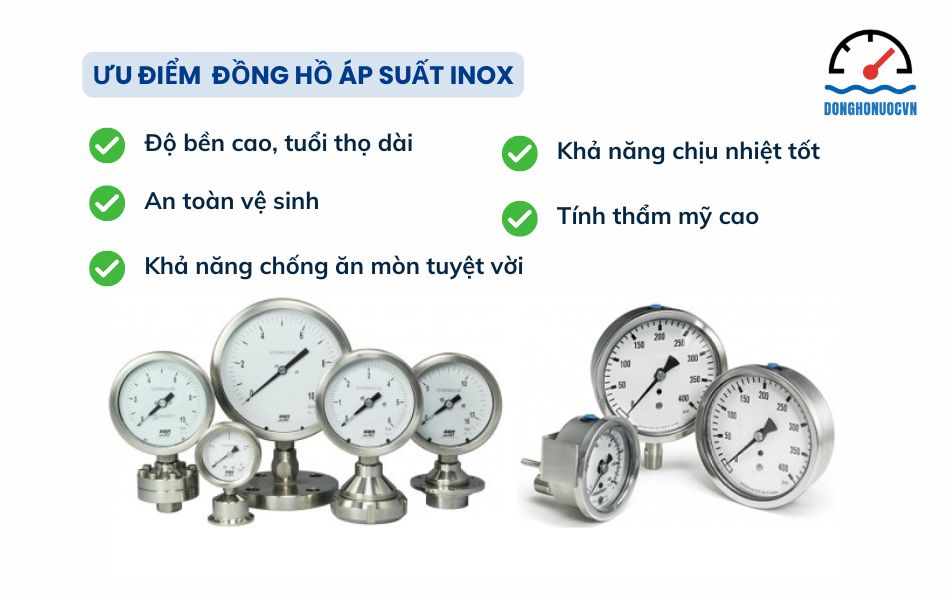 Ưu điểm của đồng hồ đo áp suất chất liệu inox