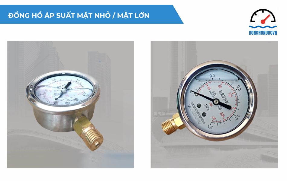 Đồng hồ áp suất khí nén thiết kế mặt nhỏ / mặt lớn