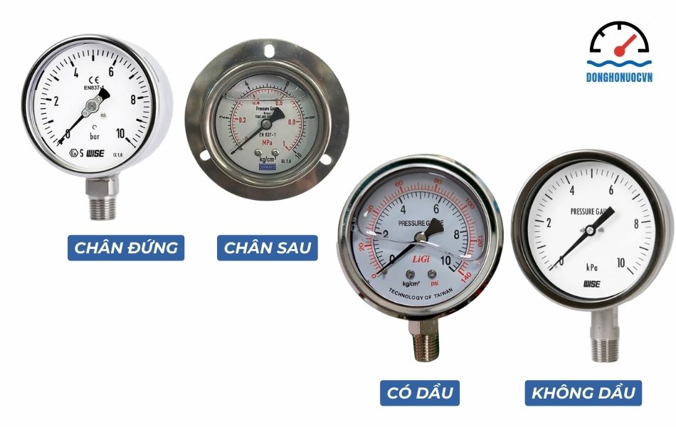 Phân loại đồng hồ đo áp suất nước 10kg theo thiết kế