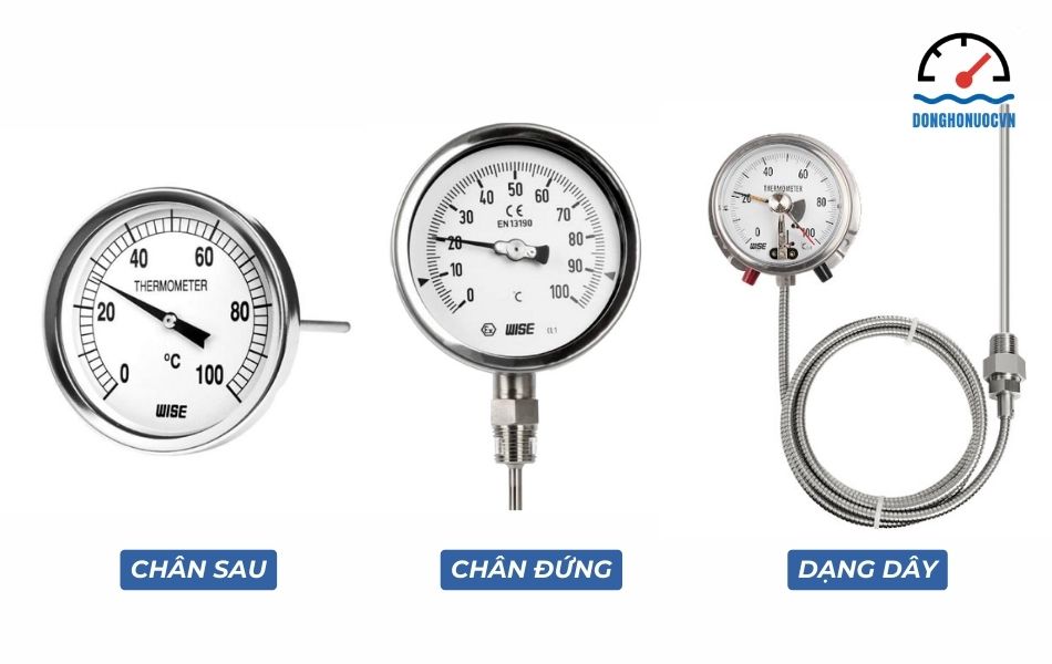 Các loại đồng hồ đo nhiệt độ inox chân sau, chân đứng, dạng dây
