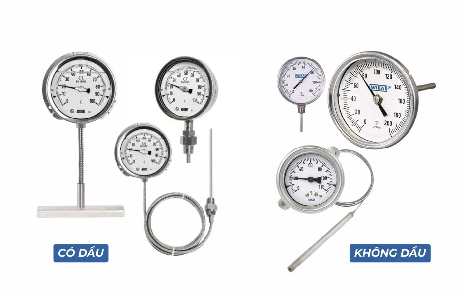 Các loại đồng hồ đo nhiệt độ inox có dầu, không dầu