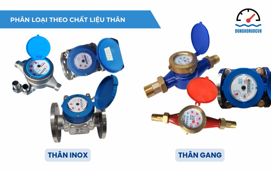 phân loại đồng hồ nước komax theo chất liệu thân