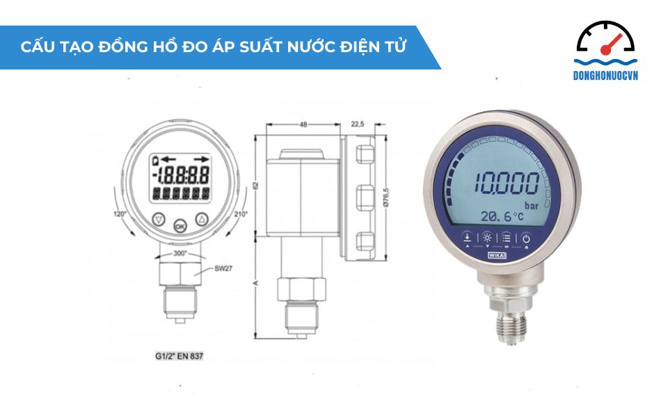 Các bộ phận cấu tạo cơ bản đồng hồ đo áp suất nước điện tử
