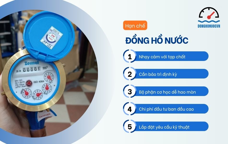 Bên cạnh những ưu điểm, đồng hồ nước cũng có một số hạn chế