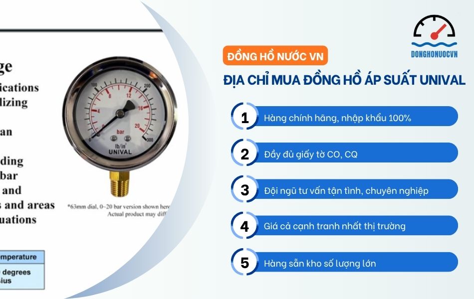 Gợi ý địa chỉ mua đồng hồ áp suất thương hiệu Unival