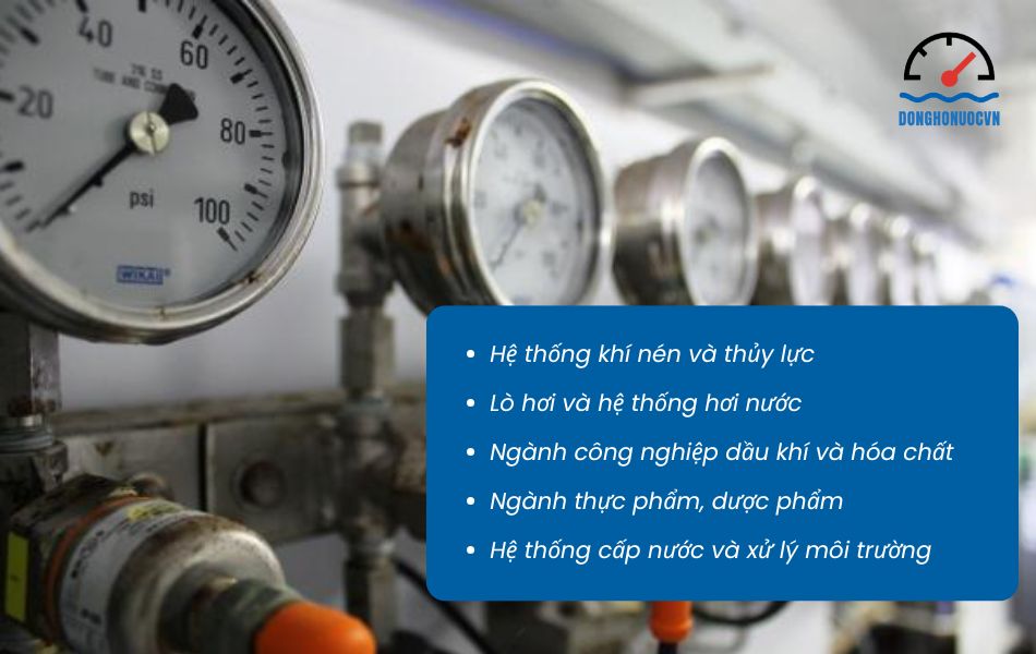 Đồng hồ đo áp suất PSI được ứng dụng trong các hệ thống nào?