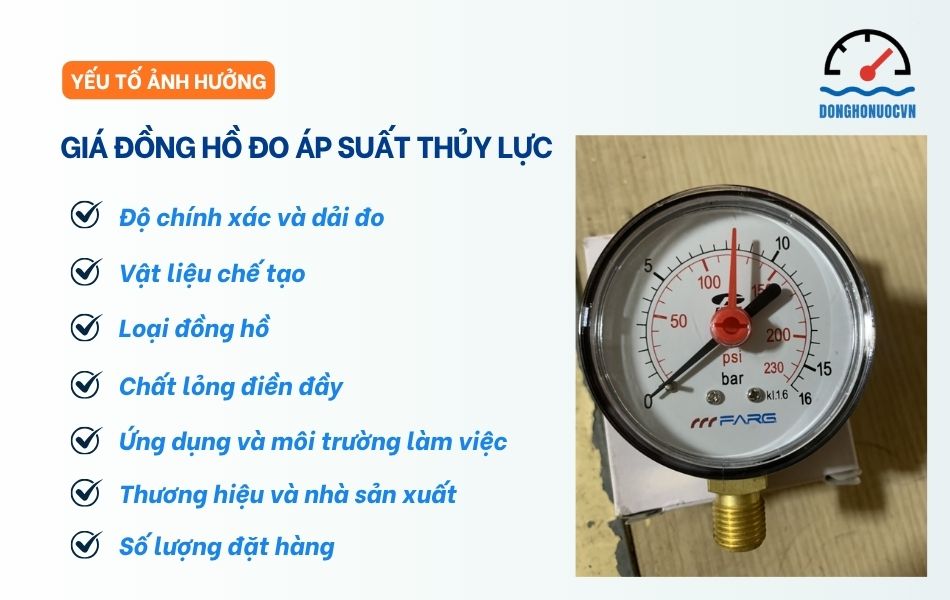 Các yếu tố ảnh hưởng đến giá đồng hồ đo áp suất thủy lực