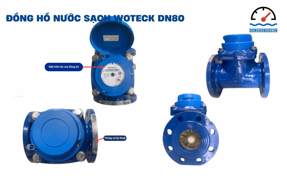 Đồng hồ nước sạch dạng cơ Woteck Đài Loan DN80