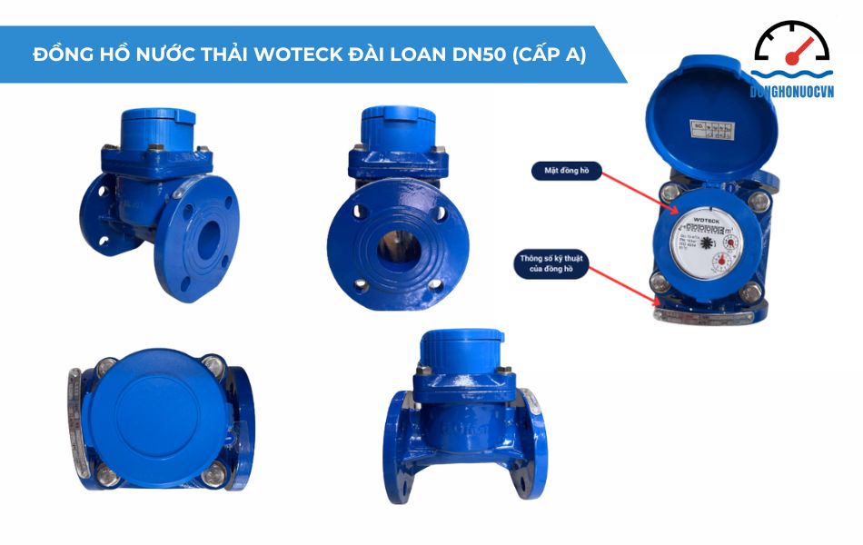 Đồng hồ nước thải dạng cơ Woteck Đài Loan DN50