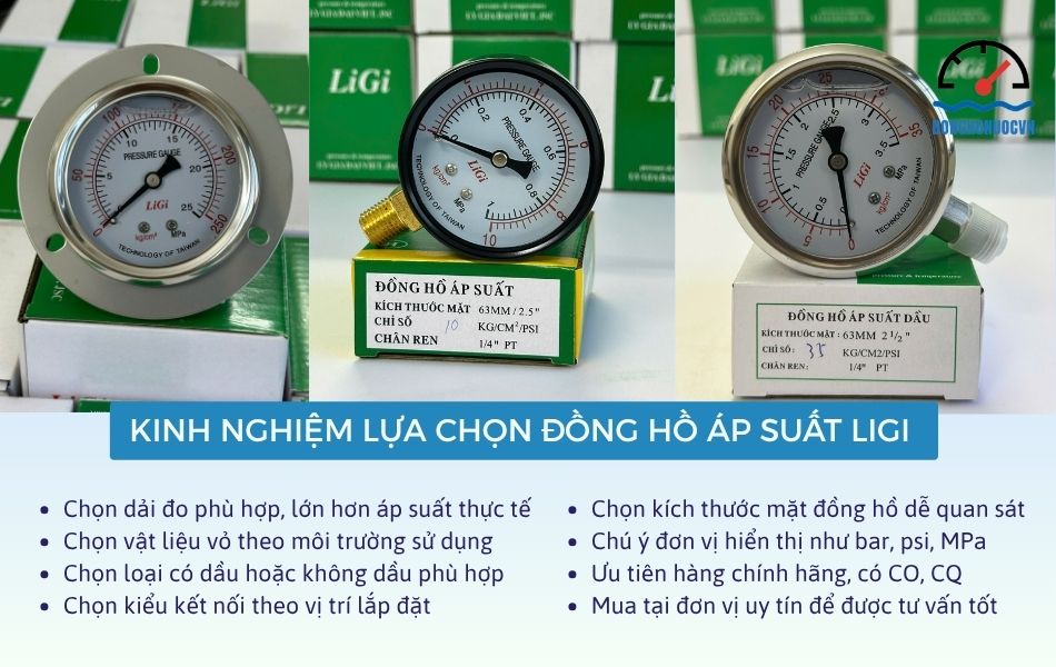 cách chọn đồng hồ áp suất ligi