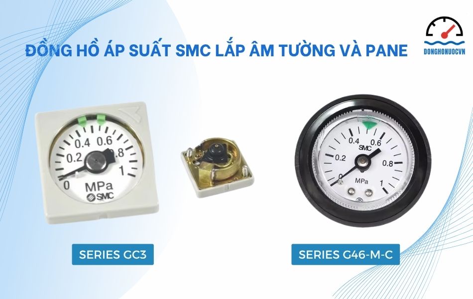 đồng hồ đo áp suất SMC lắp âm tường và pane