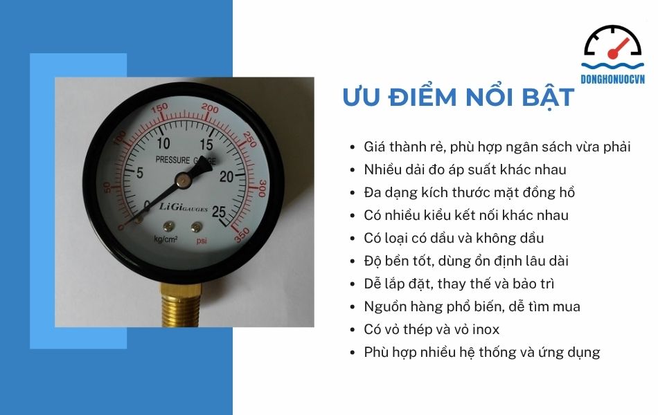 ưu diểm đồng hồ áp suất ligi