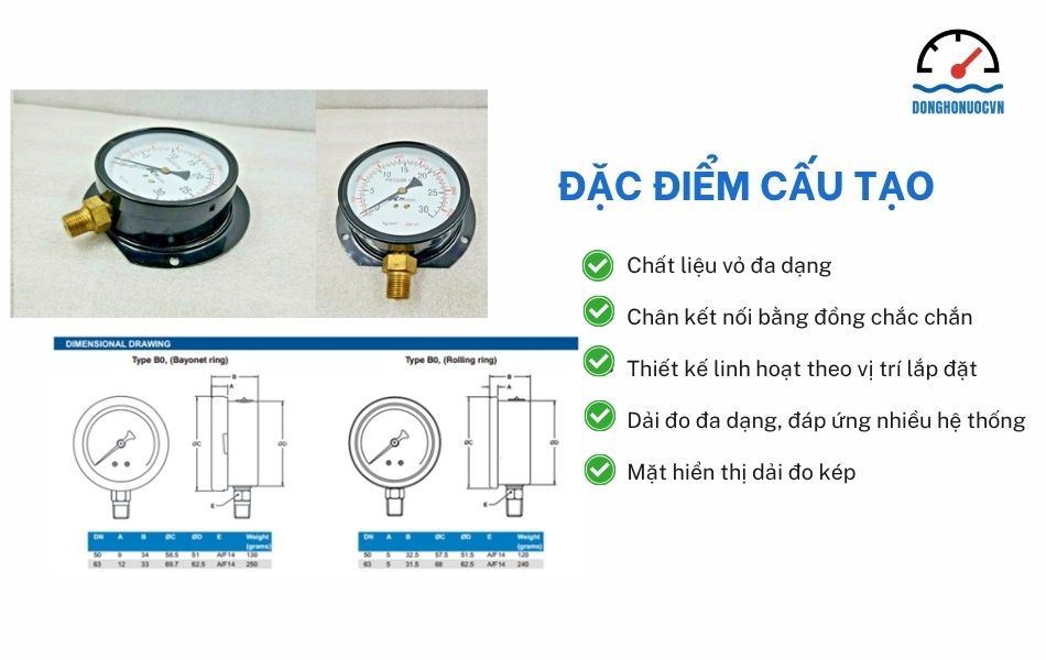 đặc điểm cấu tạo đồng hồ áp suất kk gauge