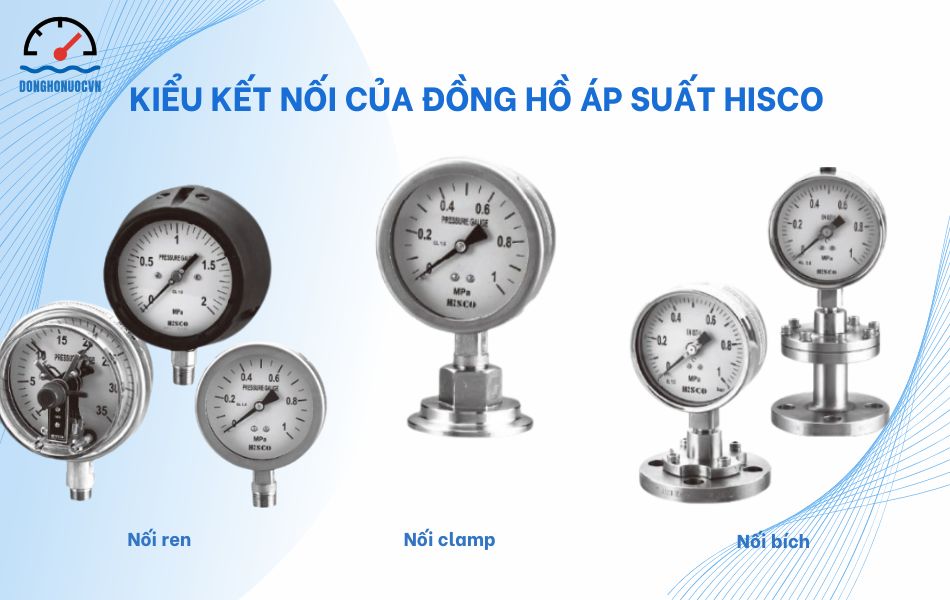 các kiểu kết nối của đồng hồ áp suất hisco