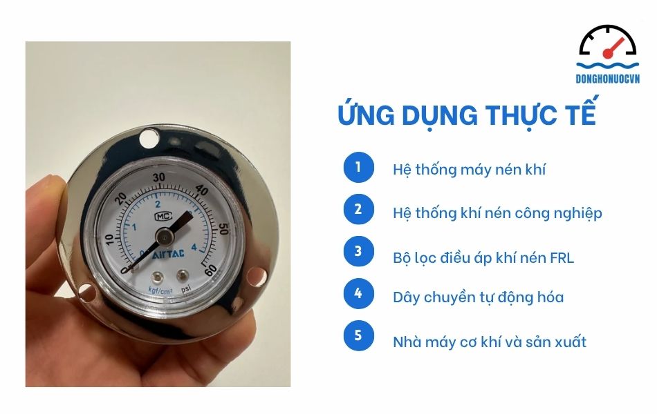 ứng dụng thực tế đồng hồ áp suất airtac